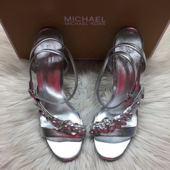 Michael Kors Shoes - Micheal Kors Silver Floral Heels 10M